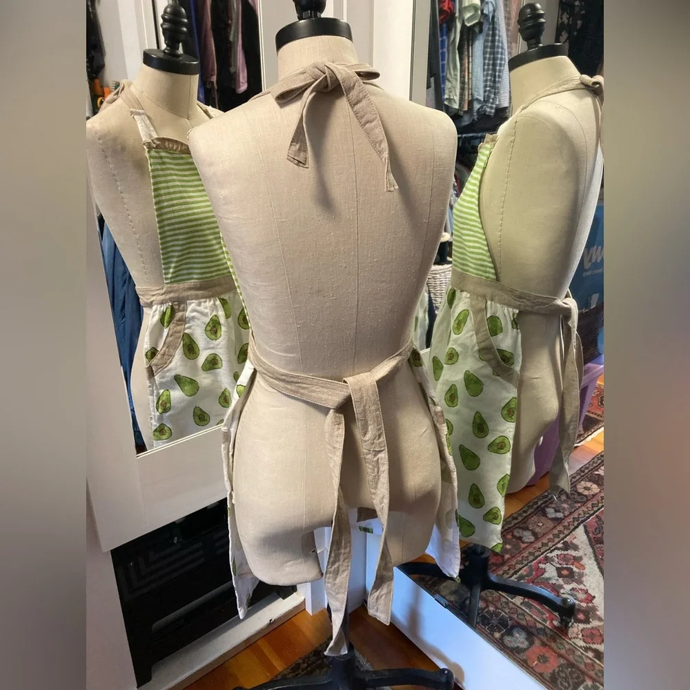 Green and White Striped Avocado Apron